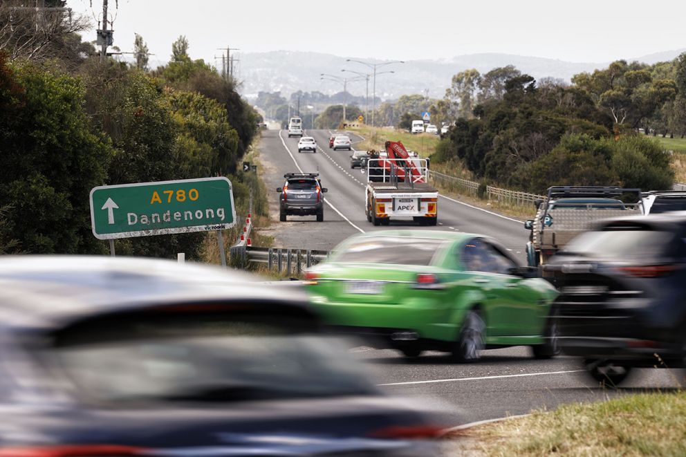 Traffic at the Cranbourne-Frankston Road and Western Port Highway intersection.