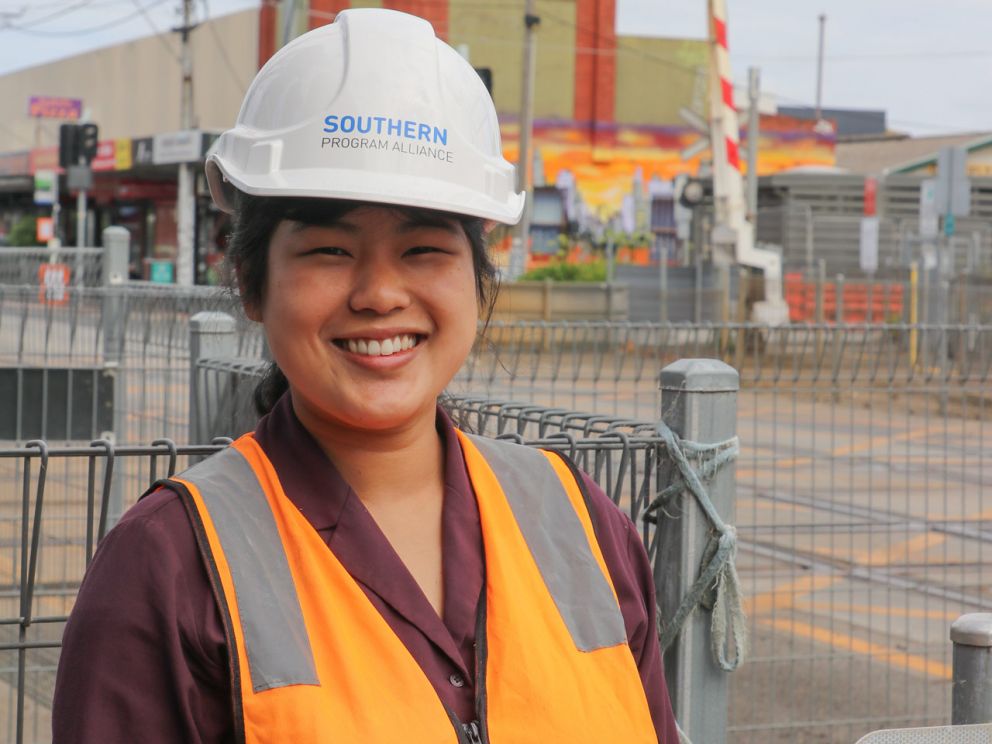 Sylvia, a LXRP engineer at the Glen Huntly boom gates.
