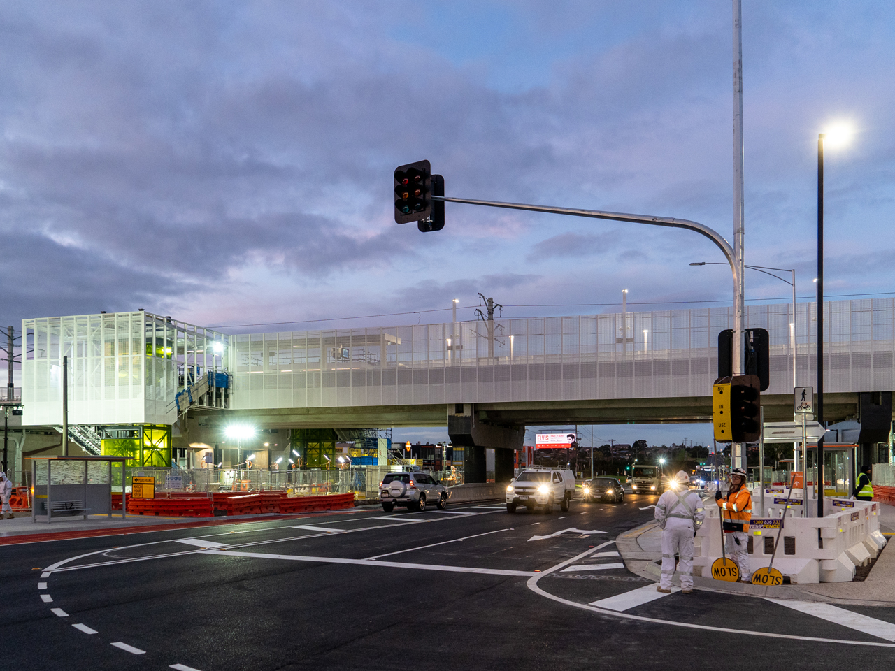 Cars travelling under the Hallam Road bridge.