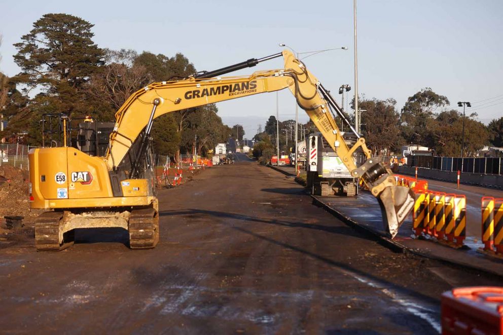 Earthworks taking place to widen the intersection on the Western Port Highway upgrade