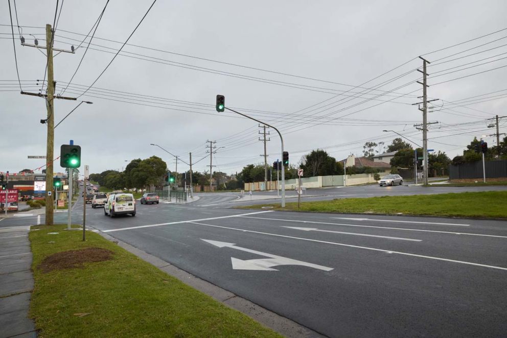 Peak traffic flows smoothly through the newly signalised Bignell Road intersection.