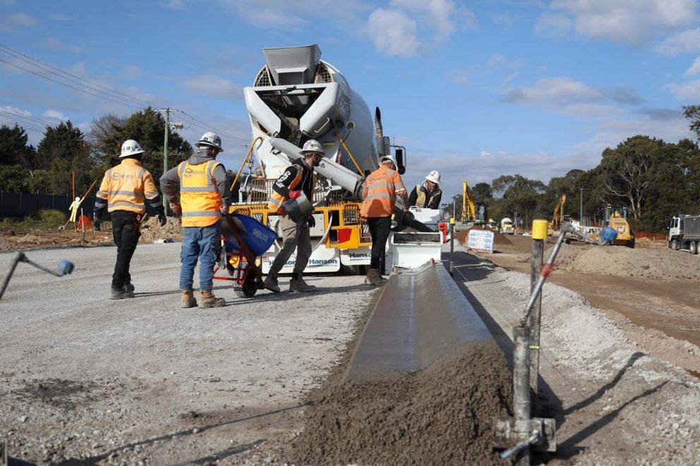 New kerbs being laid for the upgraded intersections