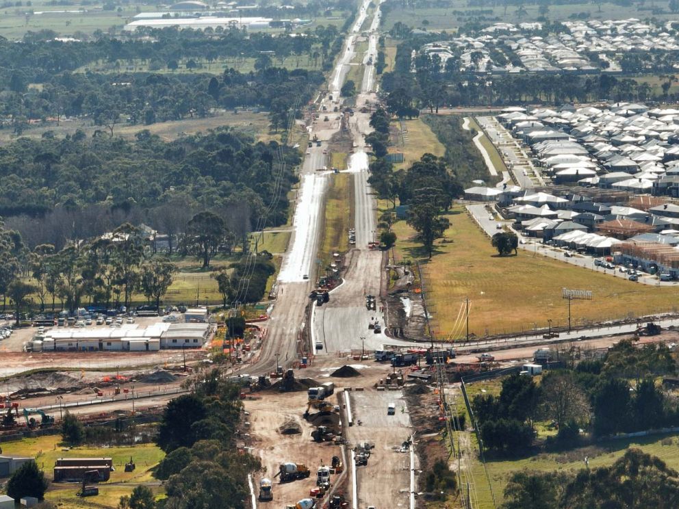 Aerial view of the project area, looking northbound on Western Port Highway 