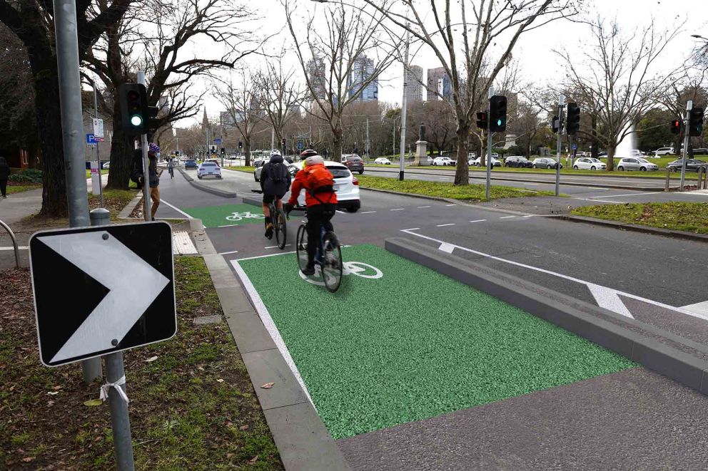 Artist Impression - St Kilda Road bike lanes approaching NGV