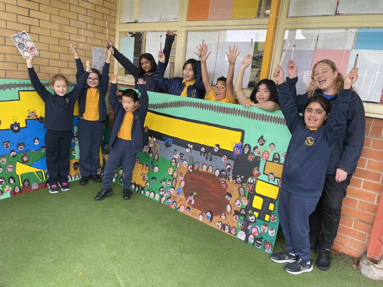 Students from Deer Park West Primary School with their artwork