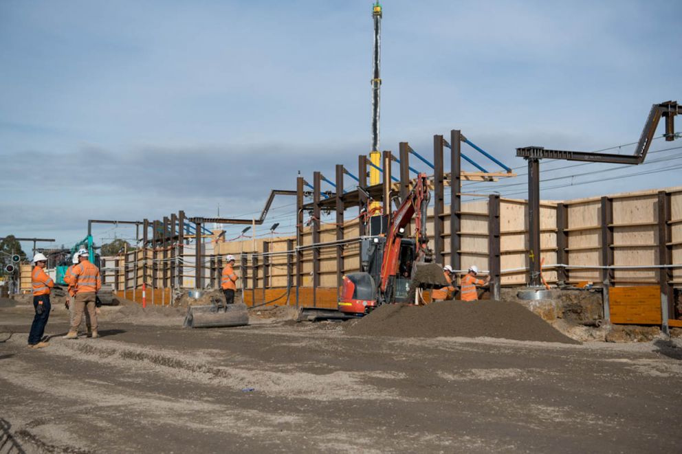 Platform 1 shelters being constructed