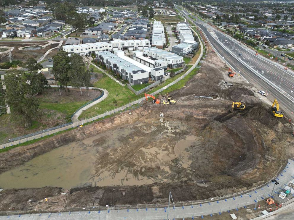 Drone footage of retention basin