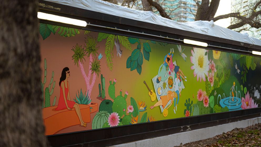 Close of Annie Davidson's artwork in the Royal Botanic Gardens.
