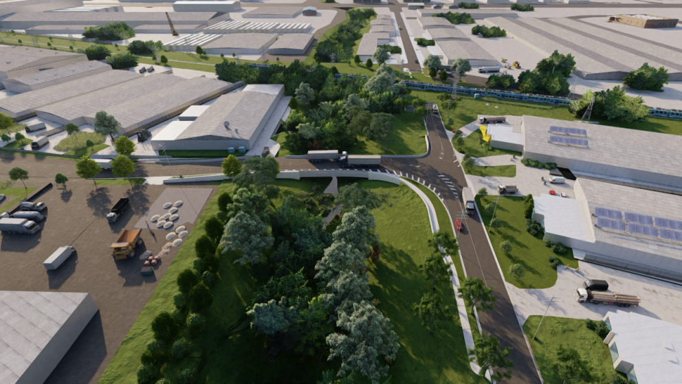 The new road bridge connecting Progress Street to Fowler Road. Artist impression only, subject to change aerial view.png