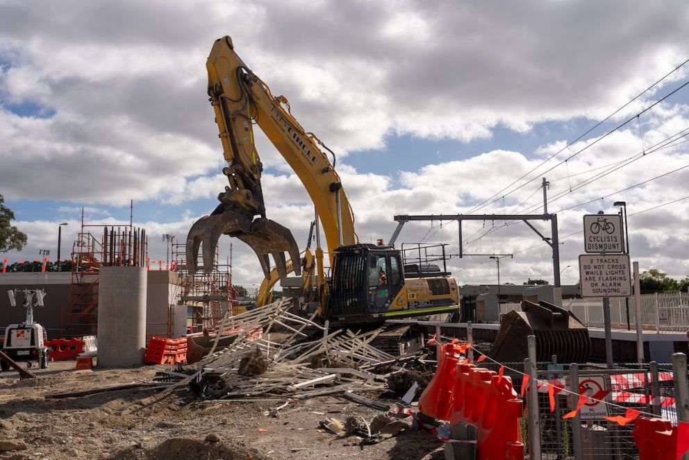 Crews demolishing the old Croydon Station