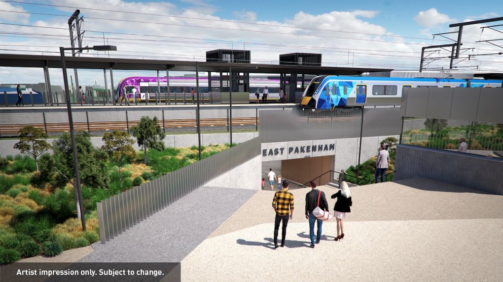 Render of the new East Pakenham Station entrance, looking south