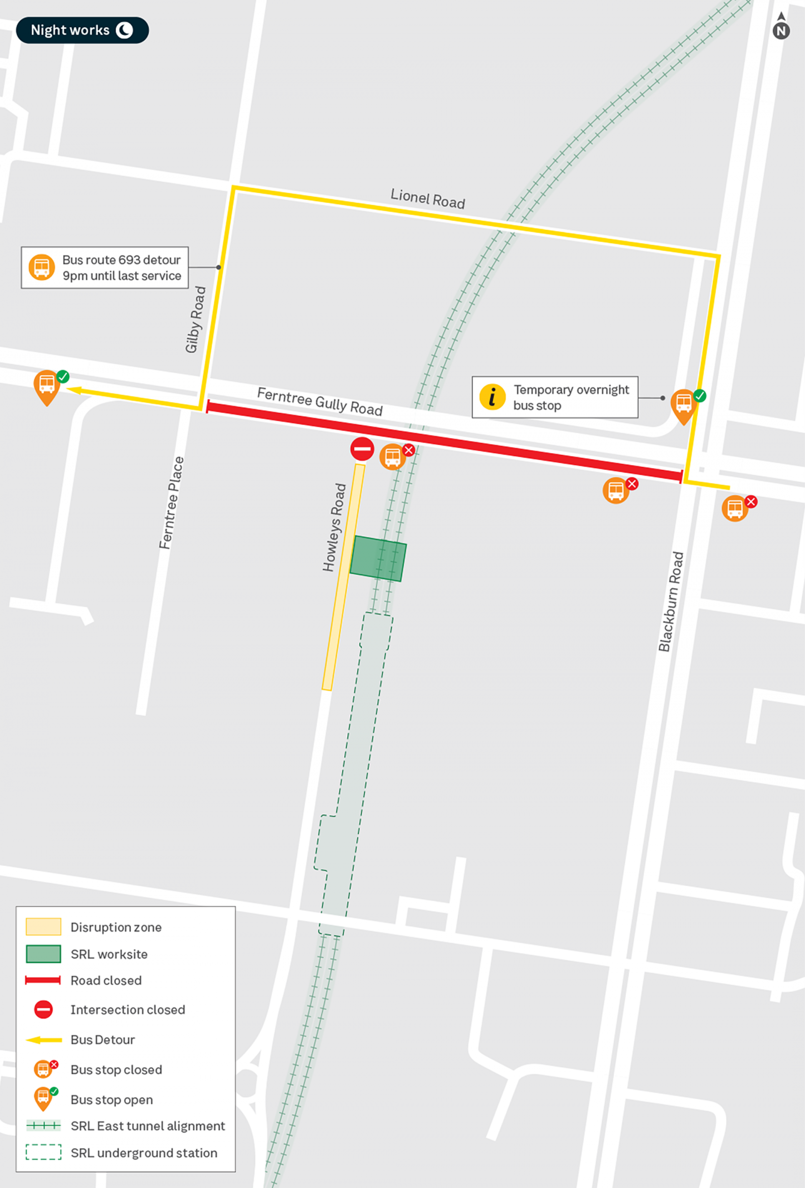 Map of works and disruptions in Monash during July.