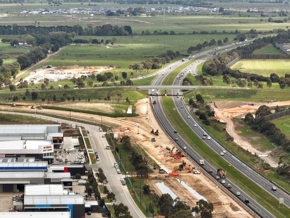 September 2023- An aerial view of the new inbound freeway lane