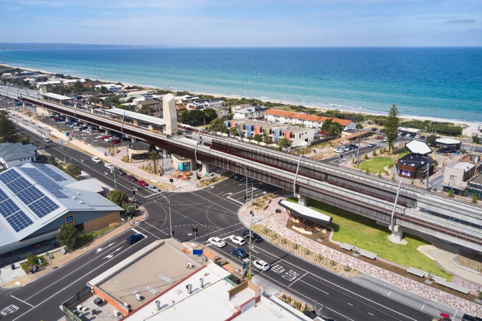 Aerial view over the new Carrum Station