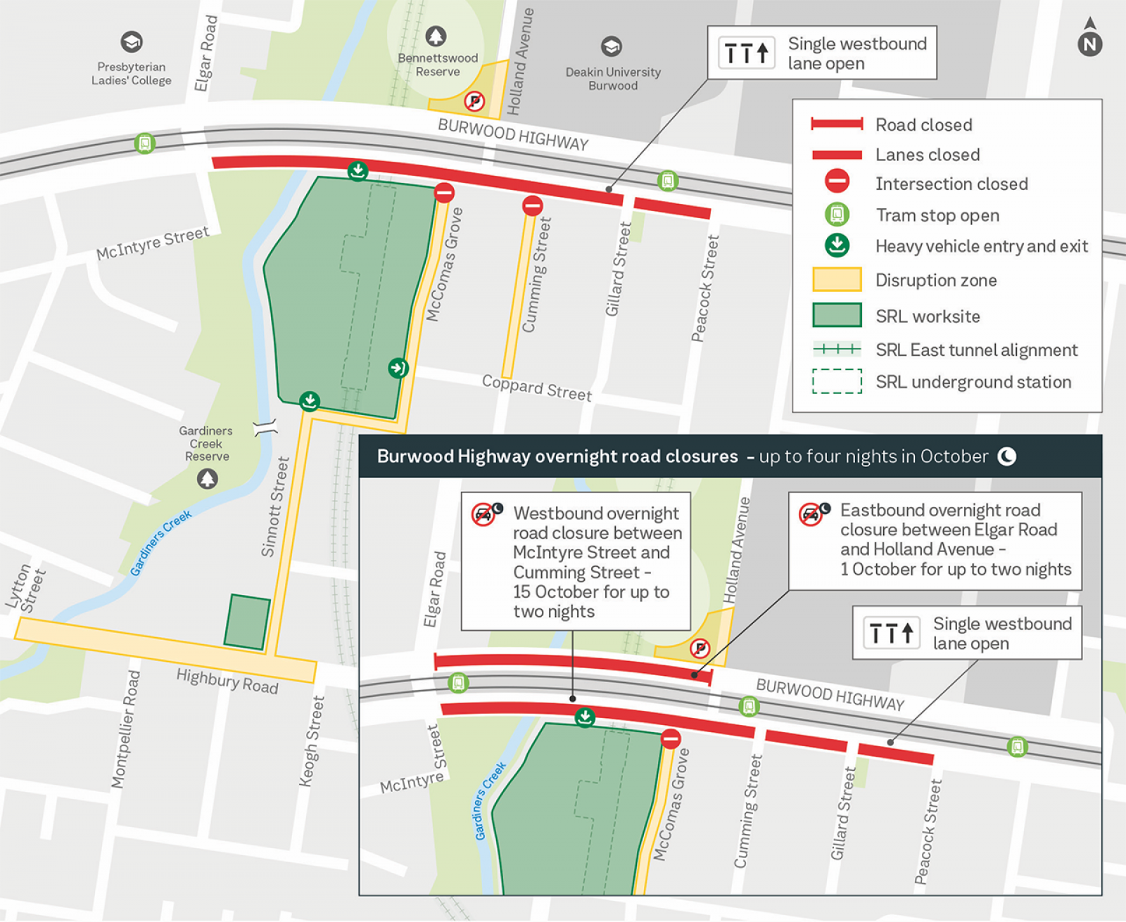 Map showing works happening in Burwood during October