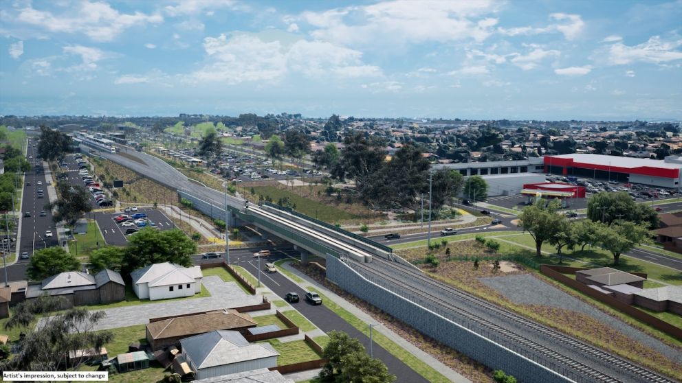 Aerial view of rail bridge over Exford Road. Artist impression only, subject to change