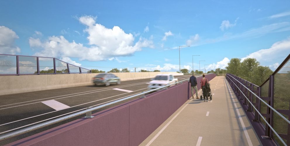 Hopkins Road bridge, lanes and shared use path. Artist impression, subject to change