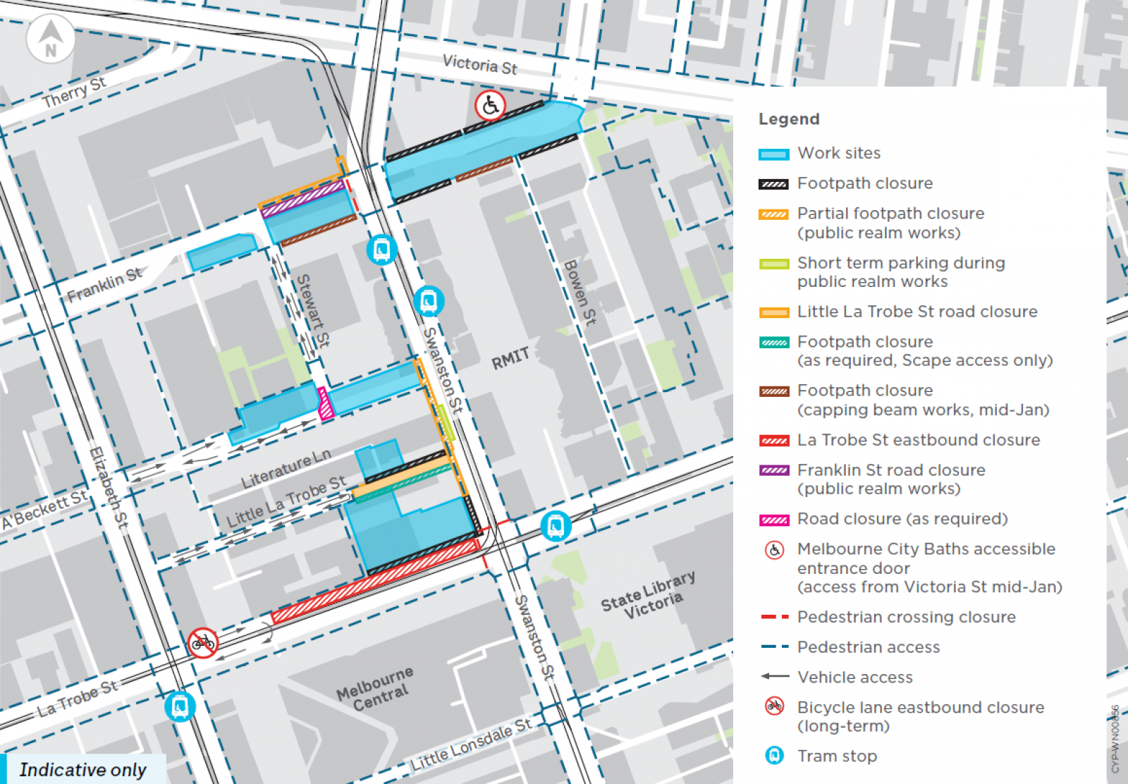 A map showing detours around the State Library precinct.