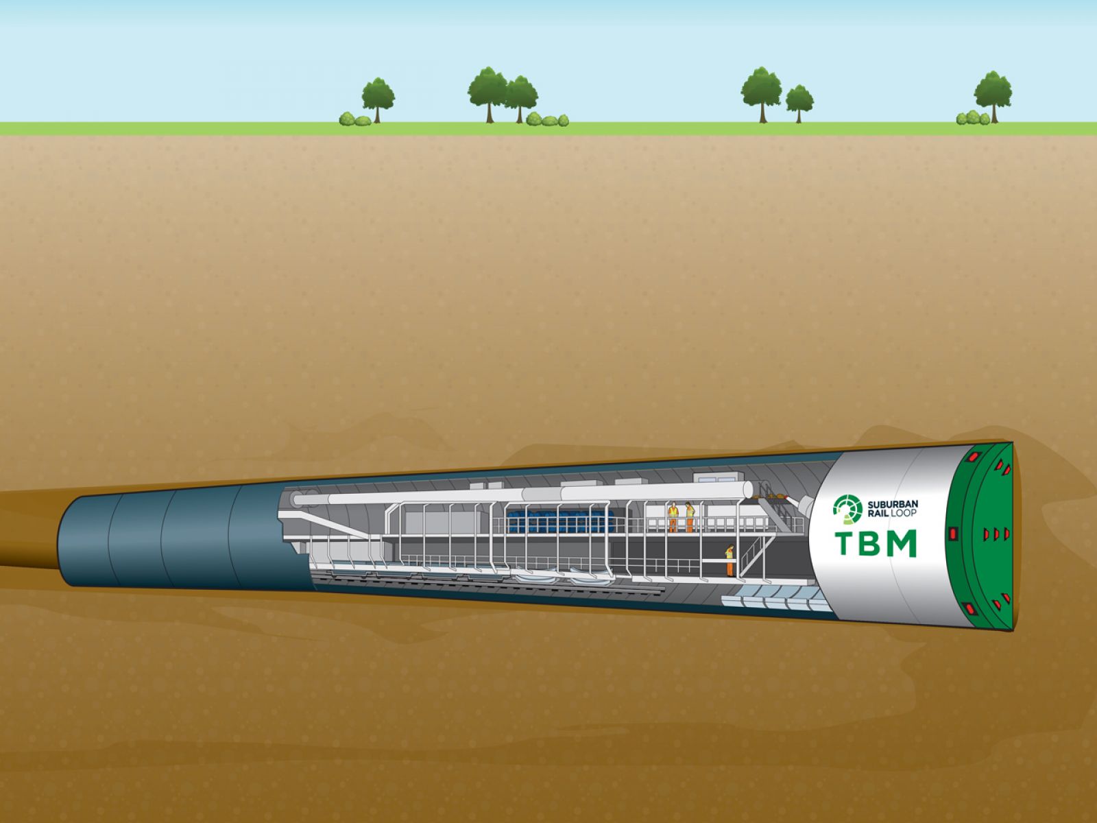 A render of an SRL tunnel boring machine undergroud