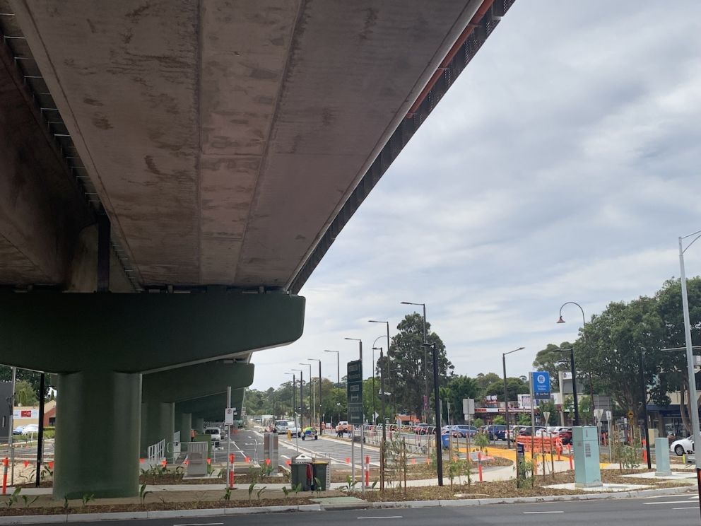 Car park under the elevated rail bridge