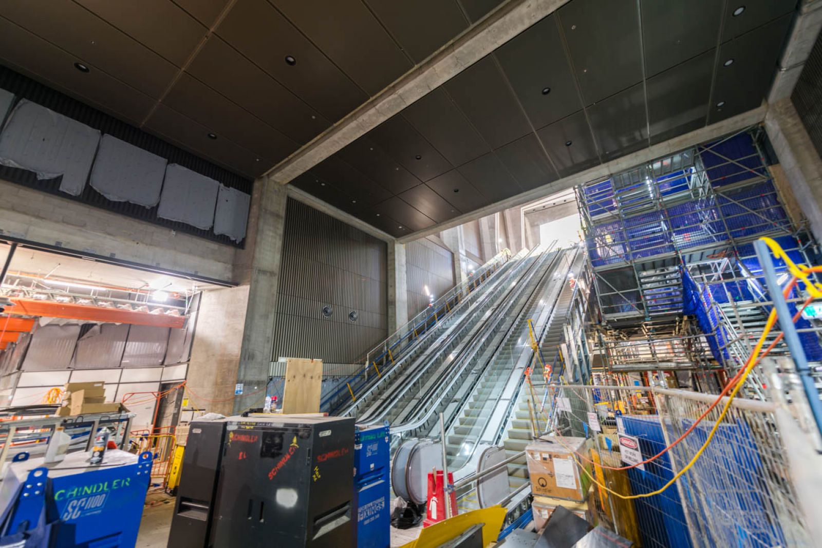 Escalators to the concourse inside the main entrance
