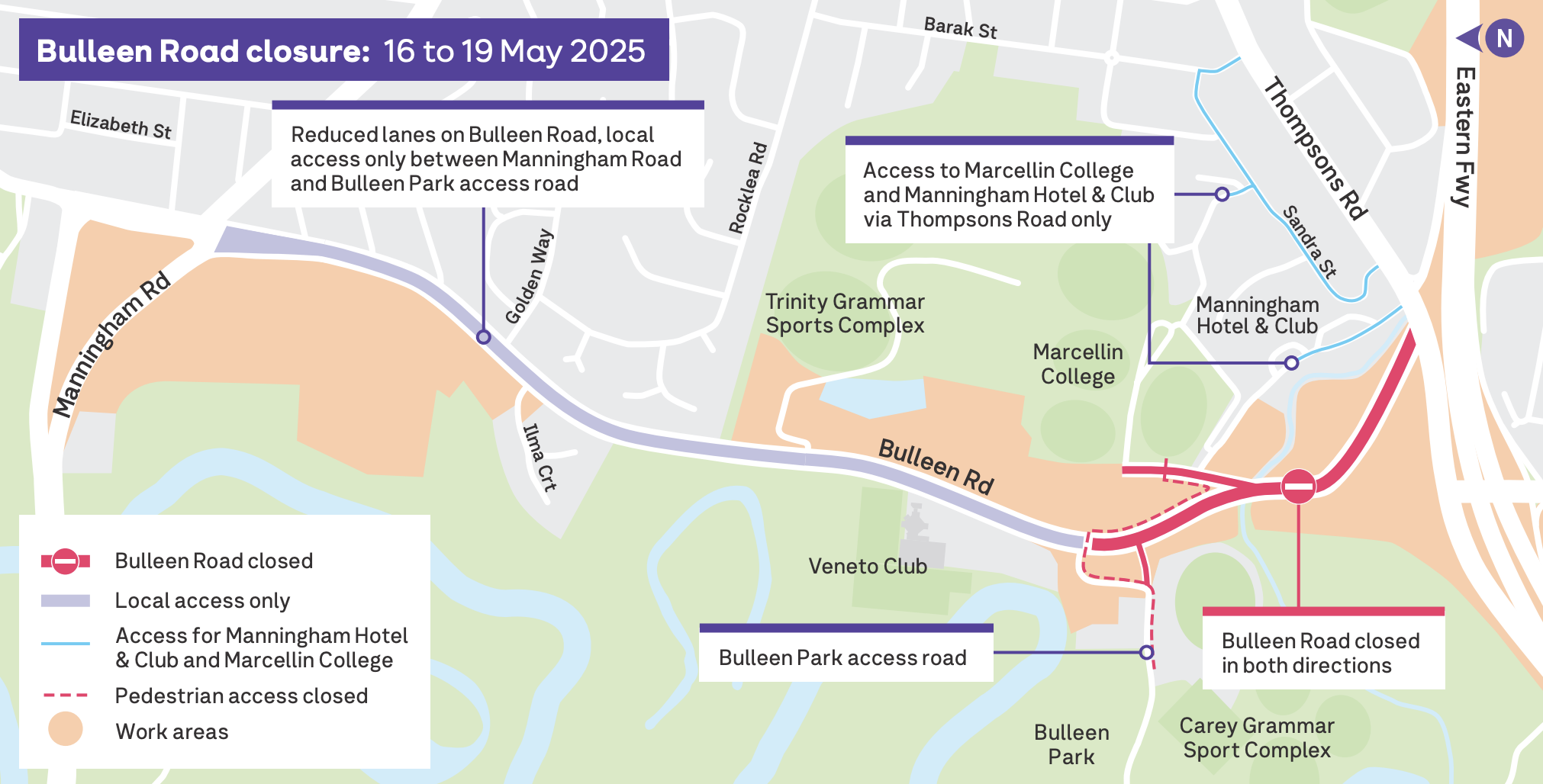 Bulleen Road closure 16 to 19 May 2025