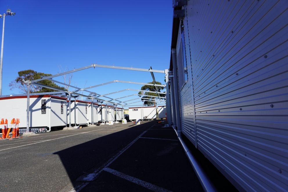 Newly installed site offices at Maidstone Street in Altona