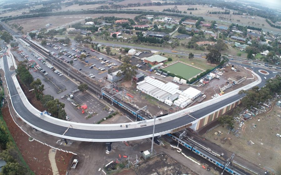 Aerial view of the new Golden Way road bridge