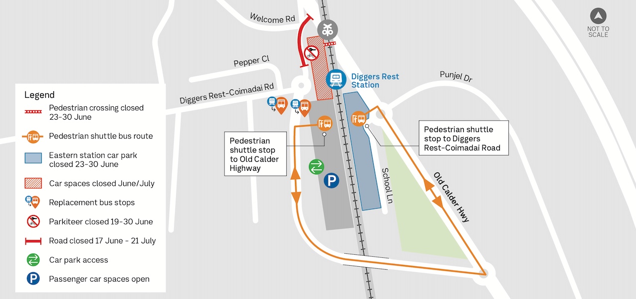 Map showing works area and road closures