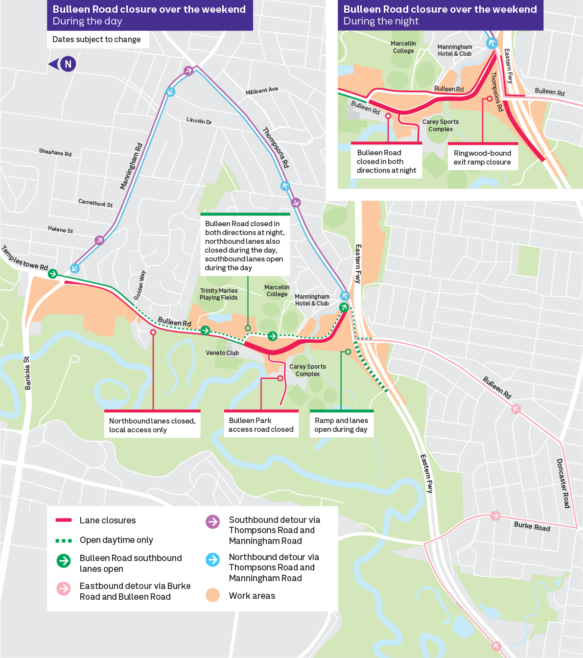 Bulleen Road closed at night