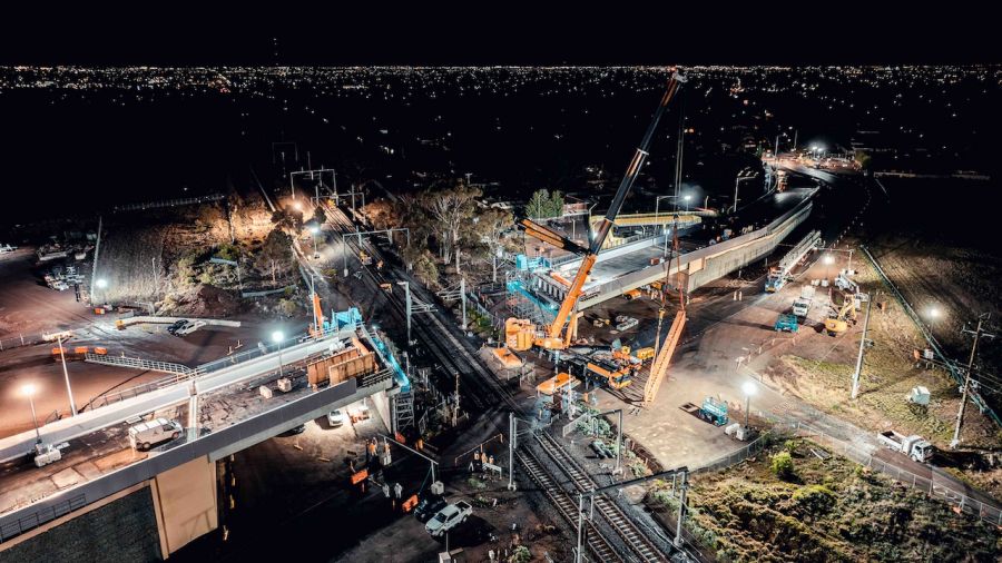 The beams were lifted into place over the Sunbury Line when no trains were running