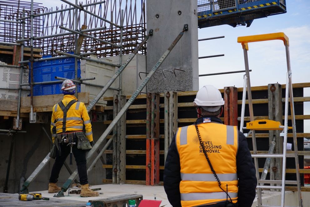 The L-shaped panels will form the retaining walls of the new road bridge