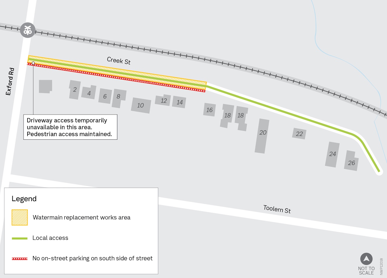Creek Street watermain works area map – July 2025