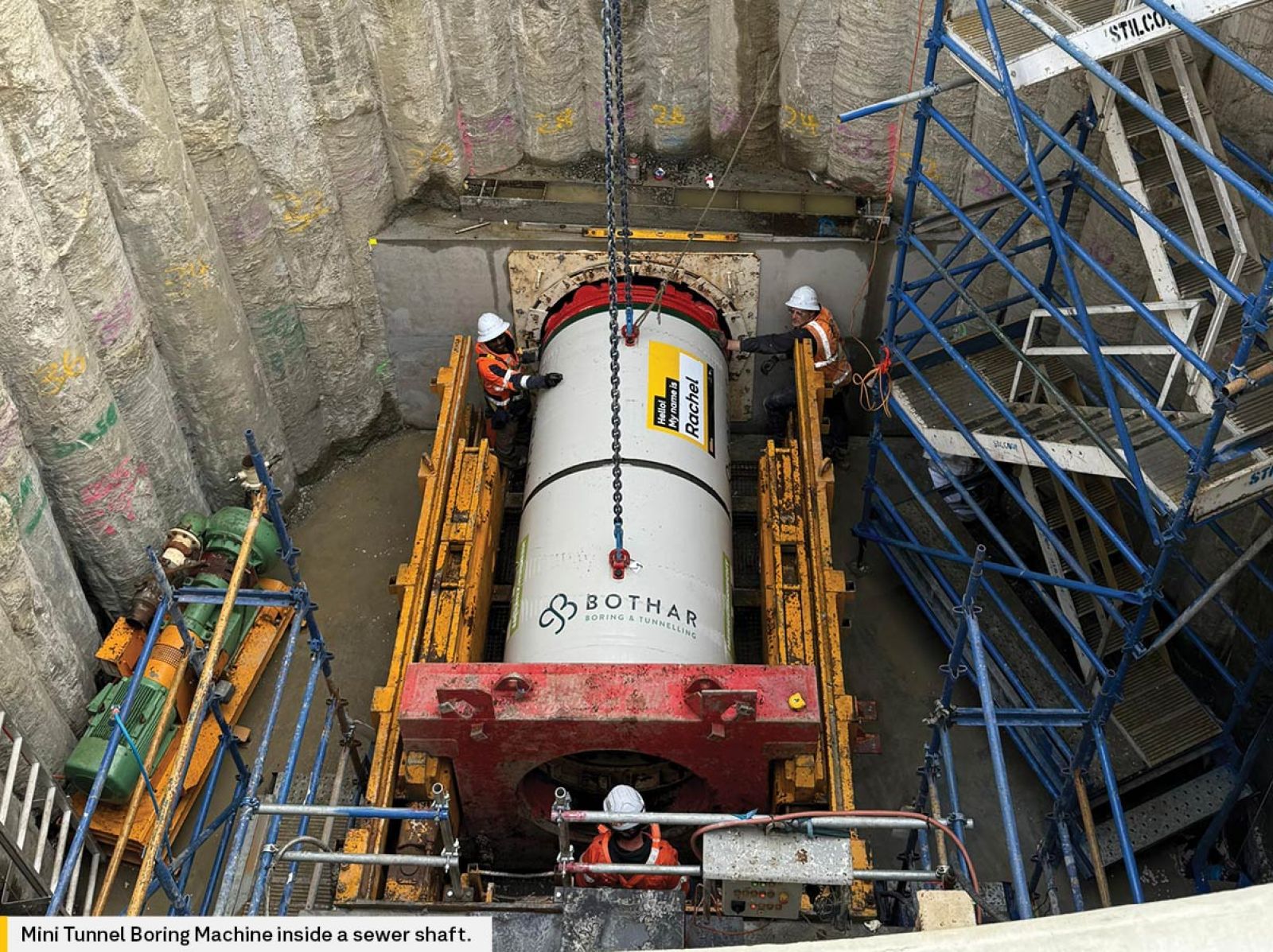 Mini Tunnel Boring Machine inside a sewer shaft.