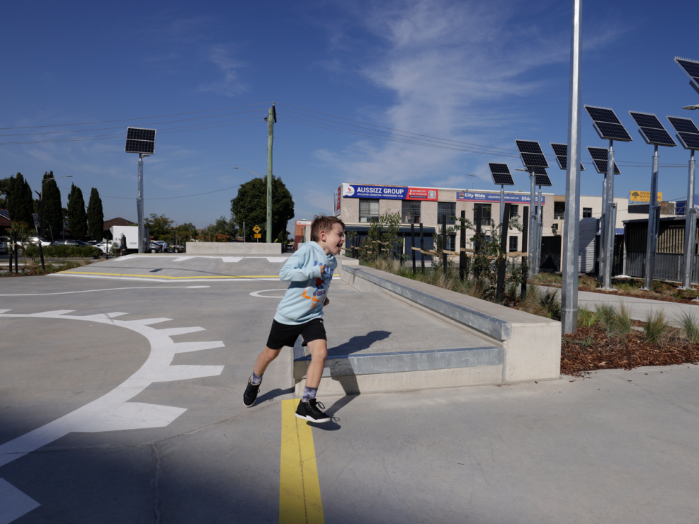Child running around Claytons new open space.