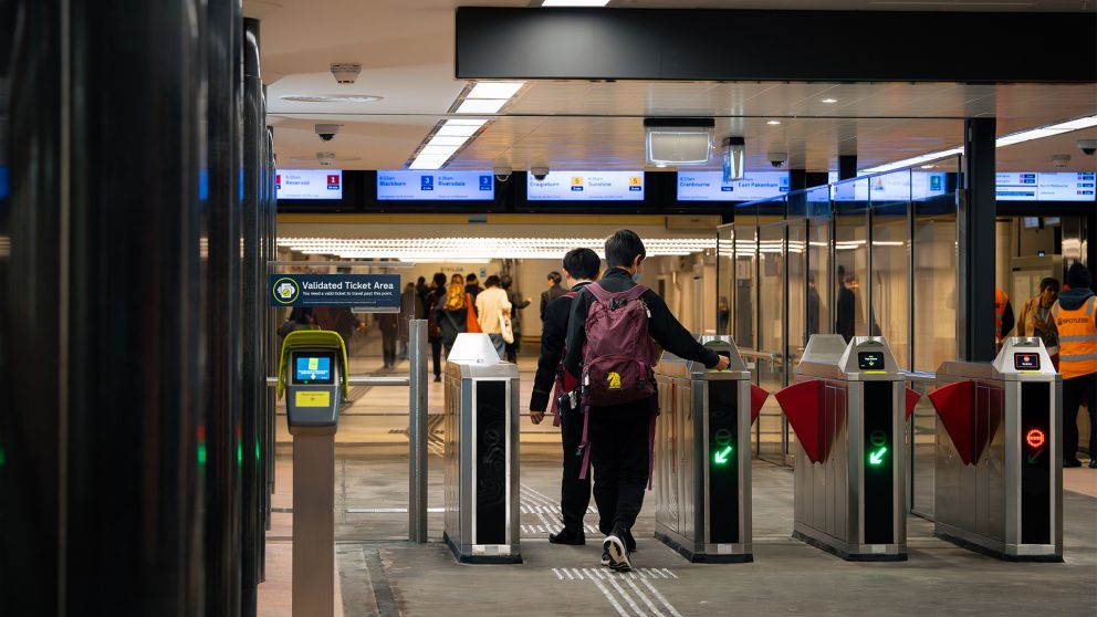 Passengers use Campbell Arcade myki barriers. 