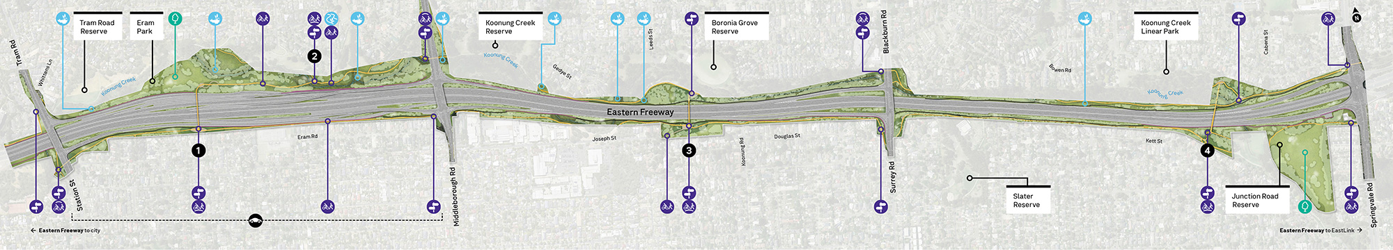 Overview Map Eastern Freeway Upgrades — Tram Road to Springvale Road UDLP
