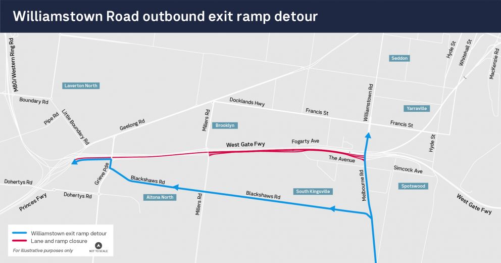 Williamstown Road outbound exit ramp detour Spring 2025