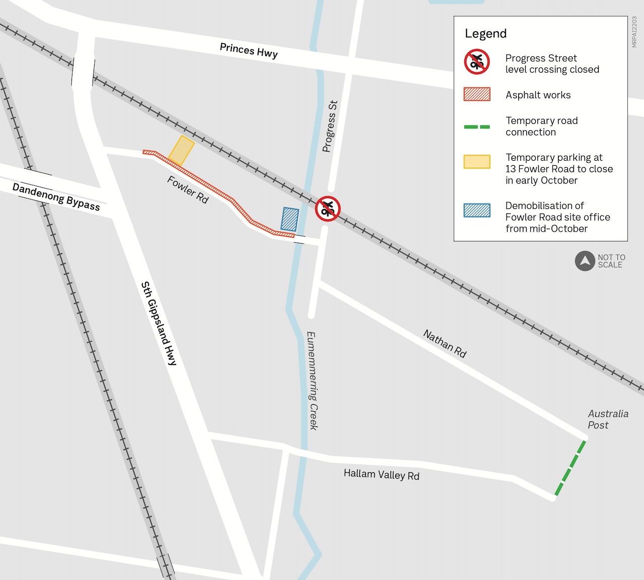 Map showing works area along Fowler Road