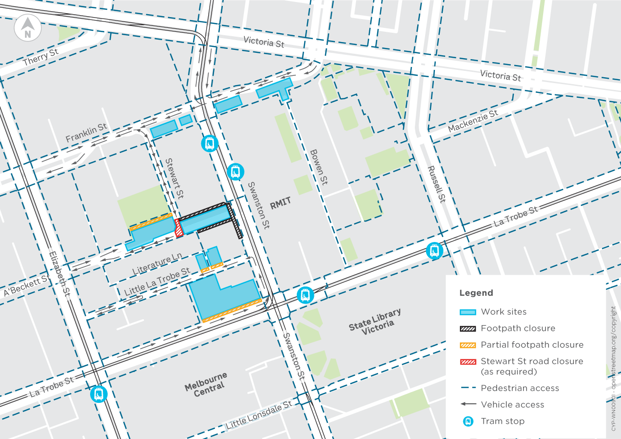 Map of the construction site for State Library Station