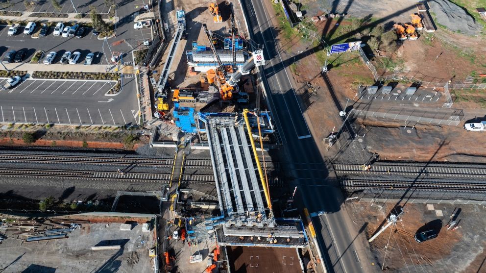 A total of 14 concrete beams were lifted into place at Ferris Road