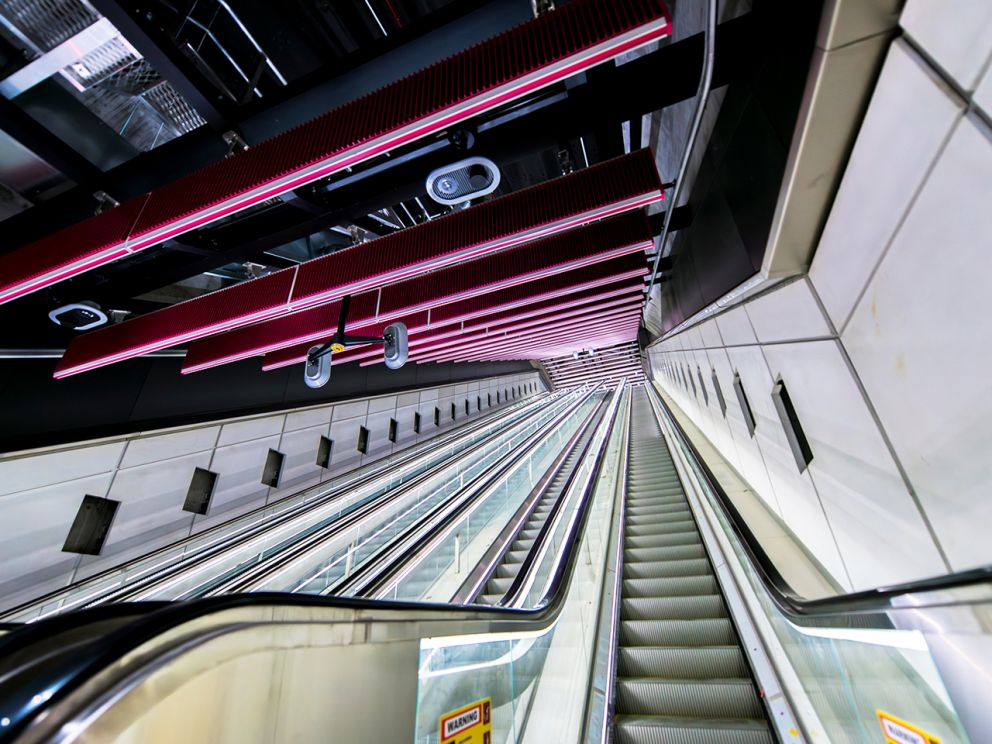 Bank of escalators heading up to Franklin St. 