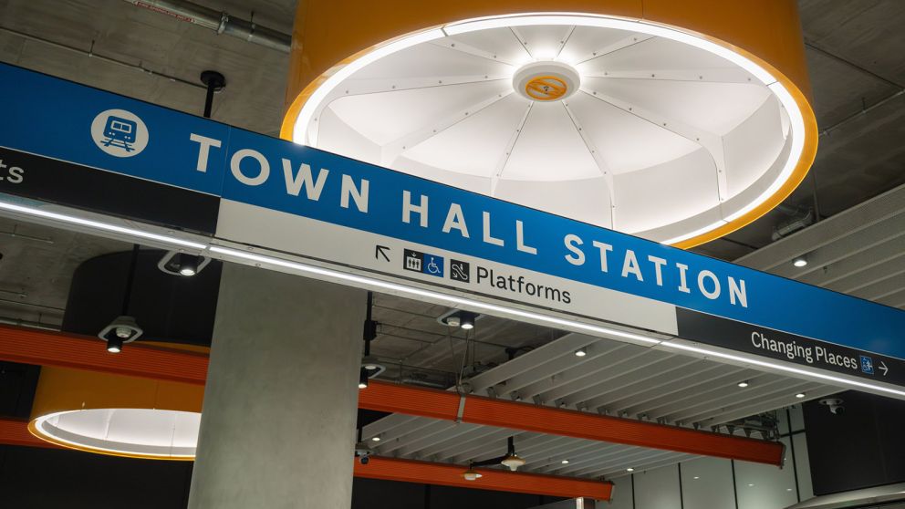 Large signs guide you from entry to boarding.