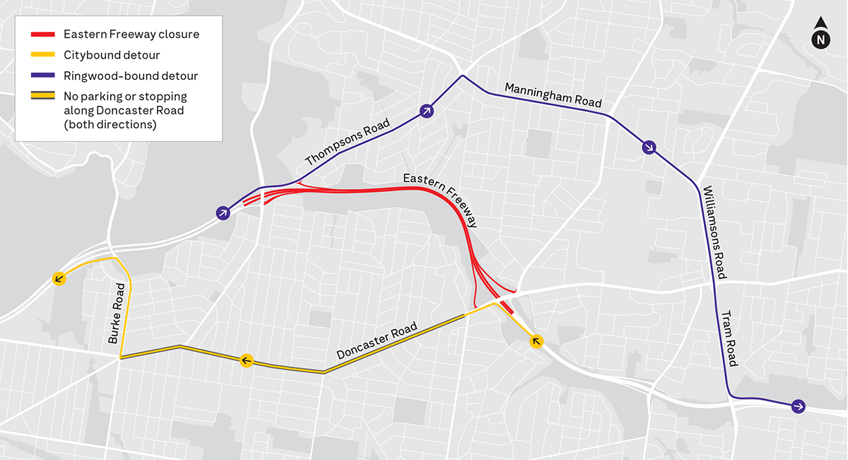 Eastern freeway closure map - Dec 25