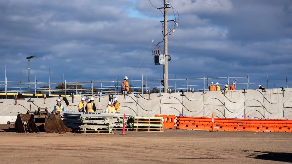Crews have been busy installing more than 215 concrete panels at Ferris Road