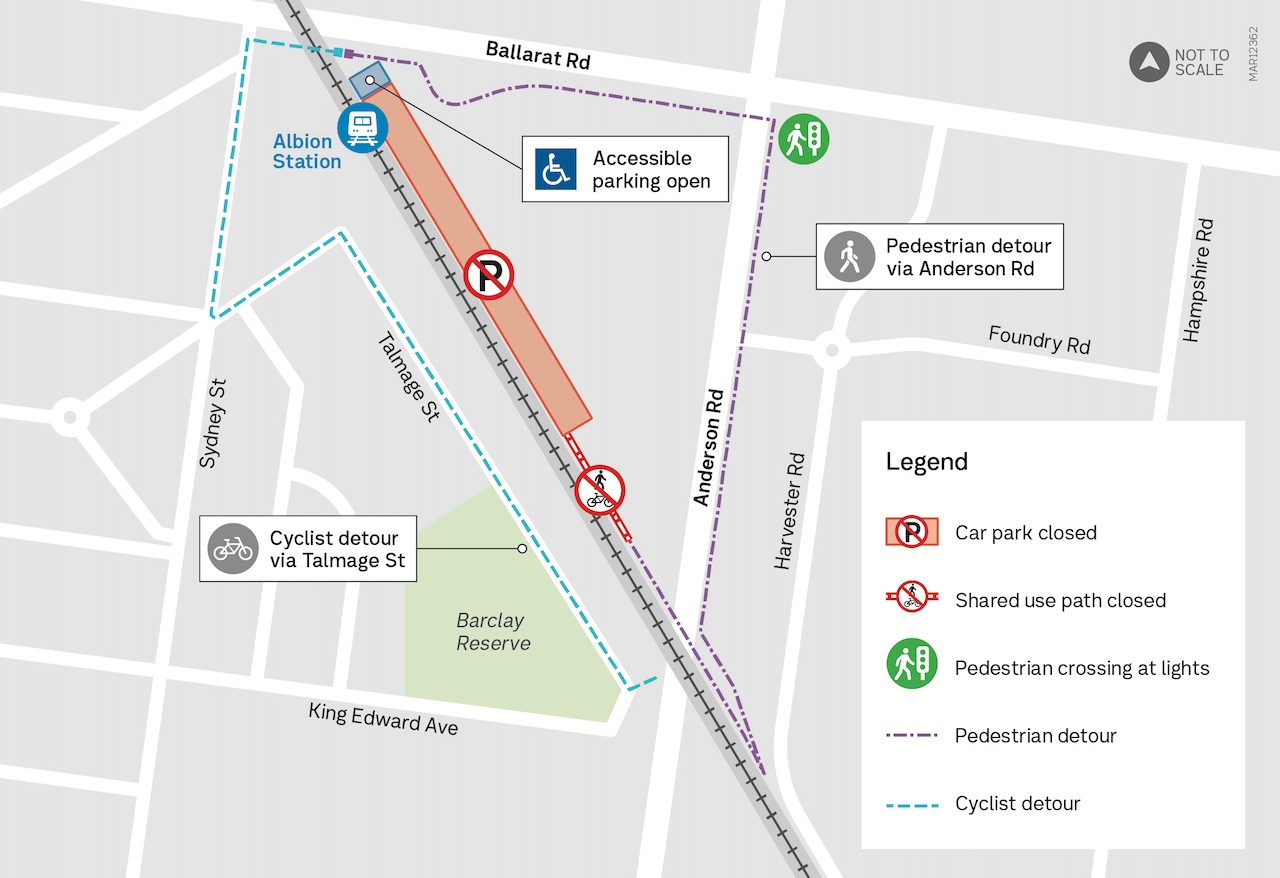 Albion Station carpark detour map