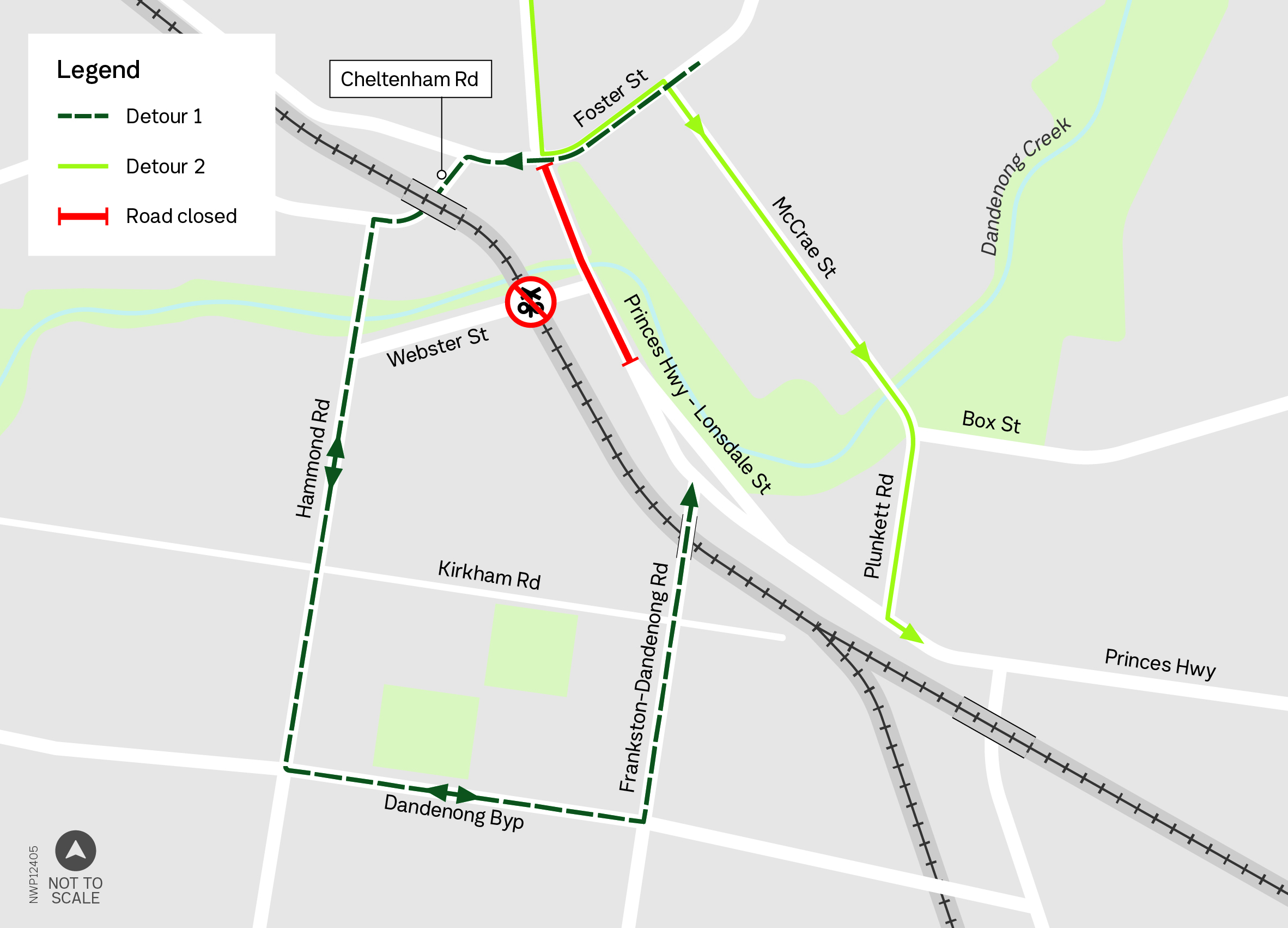 Princes Hwy-Lonsdale Street, Dandenong closure detour map