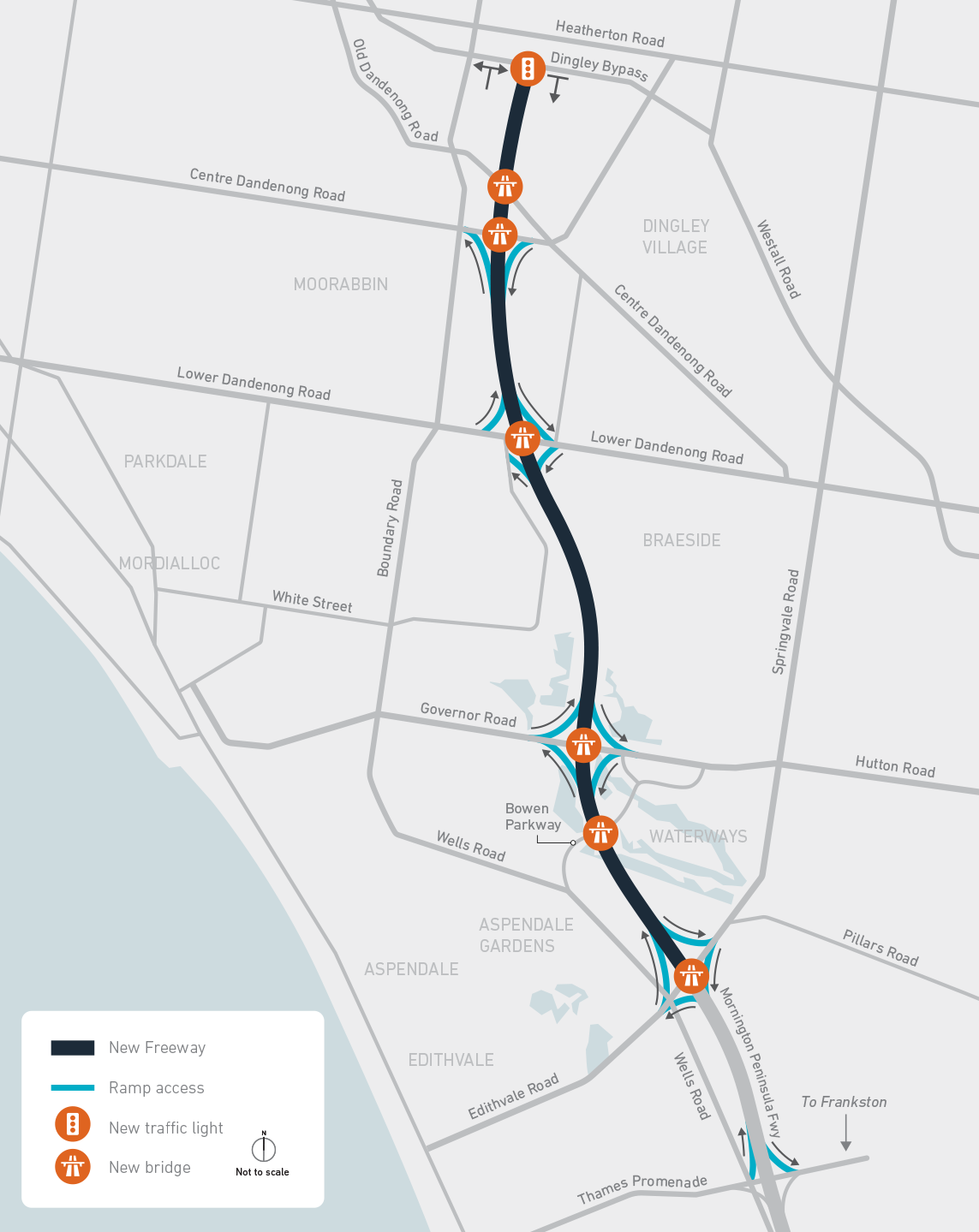 Mordialloc Freeway access overview map