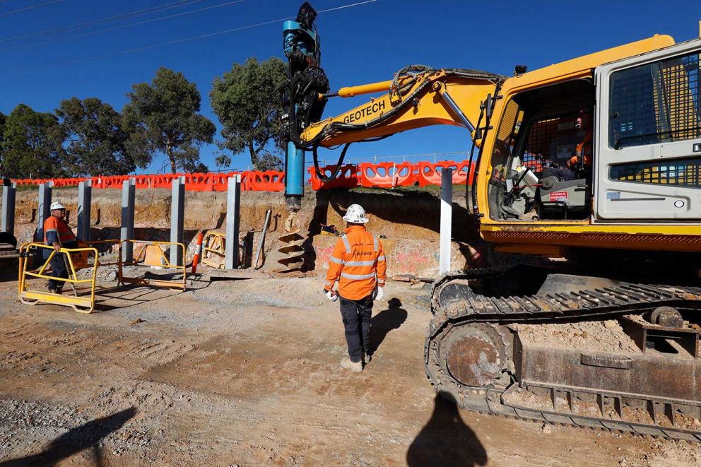 Boring works for retaining wall construction