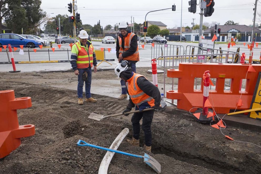 Trench works at the South West corner of East Boundary Road.